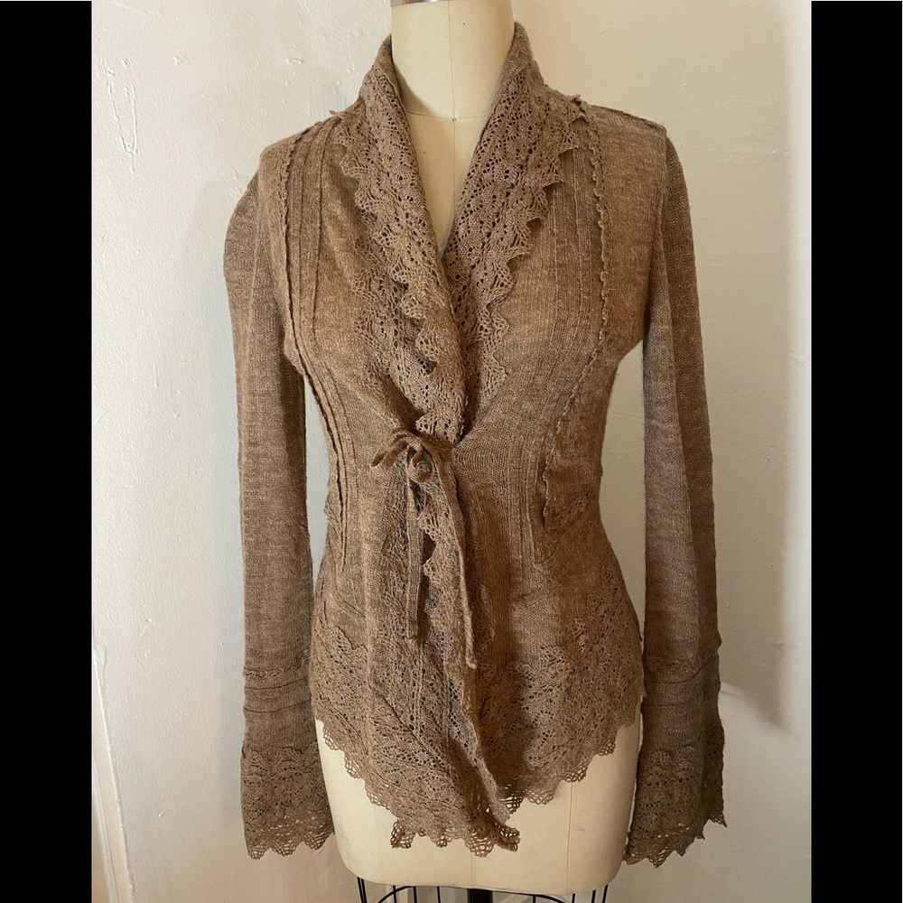 Anthropologie Alpaca blend cardigan w/ crochet New